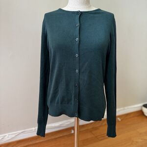 August Silk Women’s Silk Blend Button Down Long Sleeve Knit Cardigan Green Sz PS